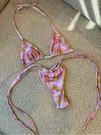 Pearl Accent Halter Bikini Set Luxury Brazilian Beachwear Push Up Swimsuit Print