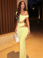 Backless Maxi Dress With Skew Collar And Irregular Silhouette