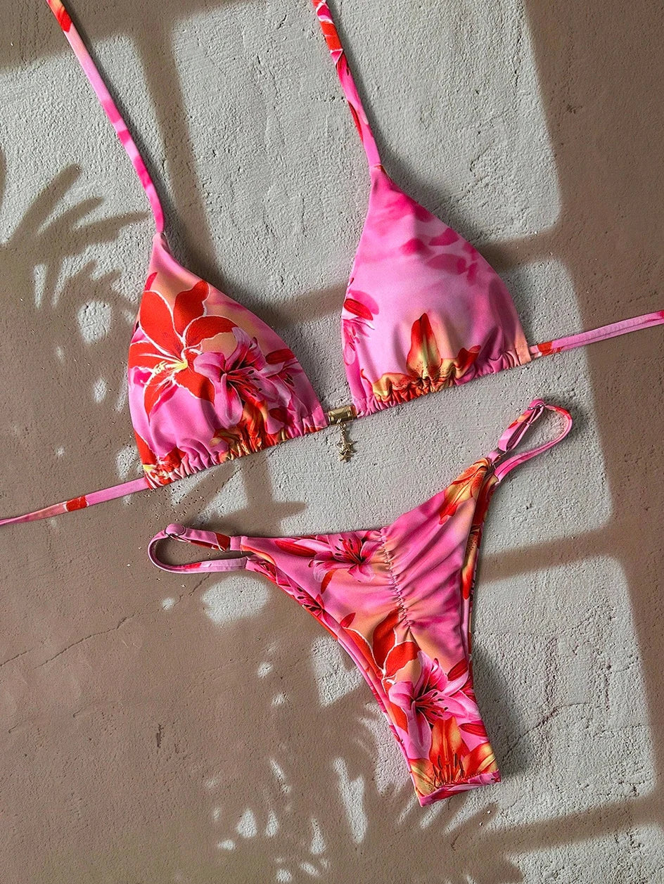 Flirty Leopard Print Push Up Bikini Set
