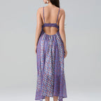 Women's Boho Chiffon Floral Print Long Strap Backless Maxi Dress