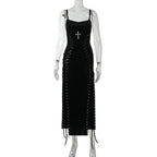 Velvet Gothic Gown With High Split Hem And Straps