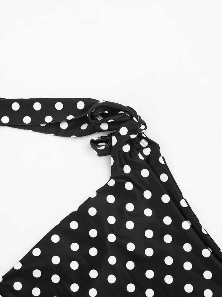 Polka Dot Playsuit With Tassel Details Sleeveless Low-Neck