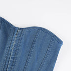 Off Shoulder Denim Corset Tank Top With Lace Up Back Hollow Detail Slim Bustier Camisole