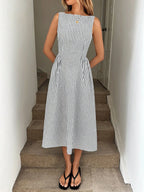 Slimming Vertical Stripe Sleeveless Dress With Elegant Flair