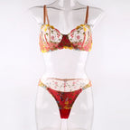 Countryside Embroidered Lingerie Set With Floral Patchwork Bra And Panty Details