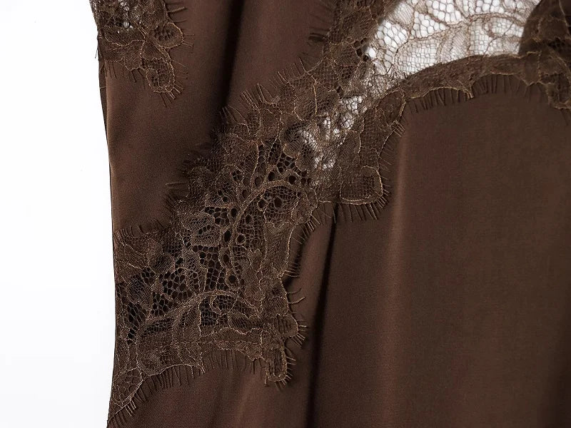 Lace Slip Mini Dress With Satin Backless Asymmetric Cut
