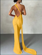 One Shoulder Backless Ruched Slim Long Dress