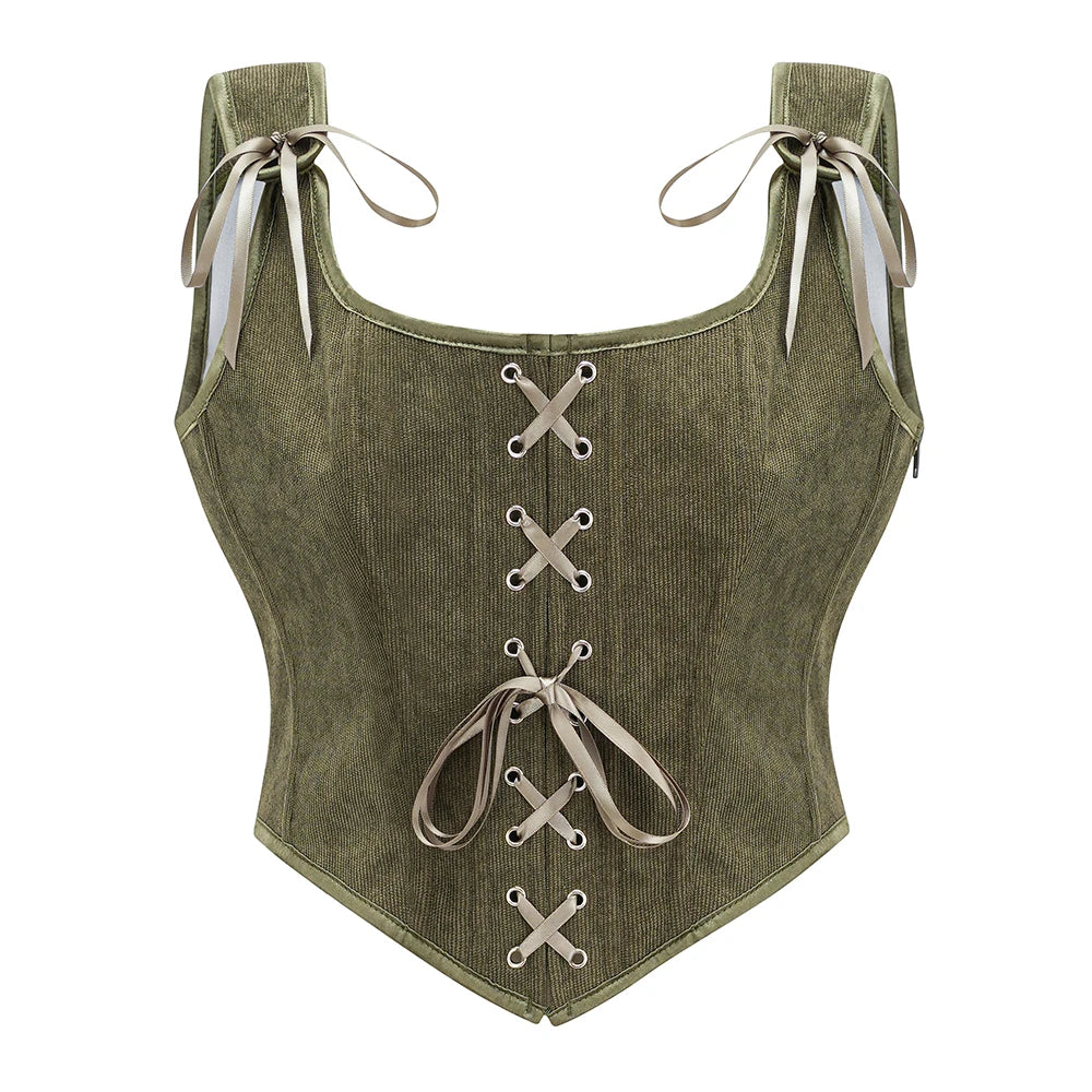 Victorian Gothic Corset Vest With Front Lace Up And Side Zipper