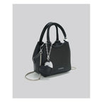 Romantic Litchi Grain Mini Shoulder Bag With Heart Pendant And Delicate Chain Strap