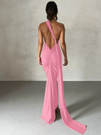 One Shoulder Backless Ruched Slim Long Dress