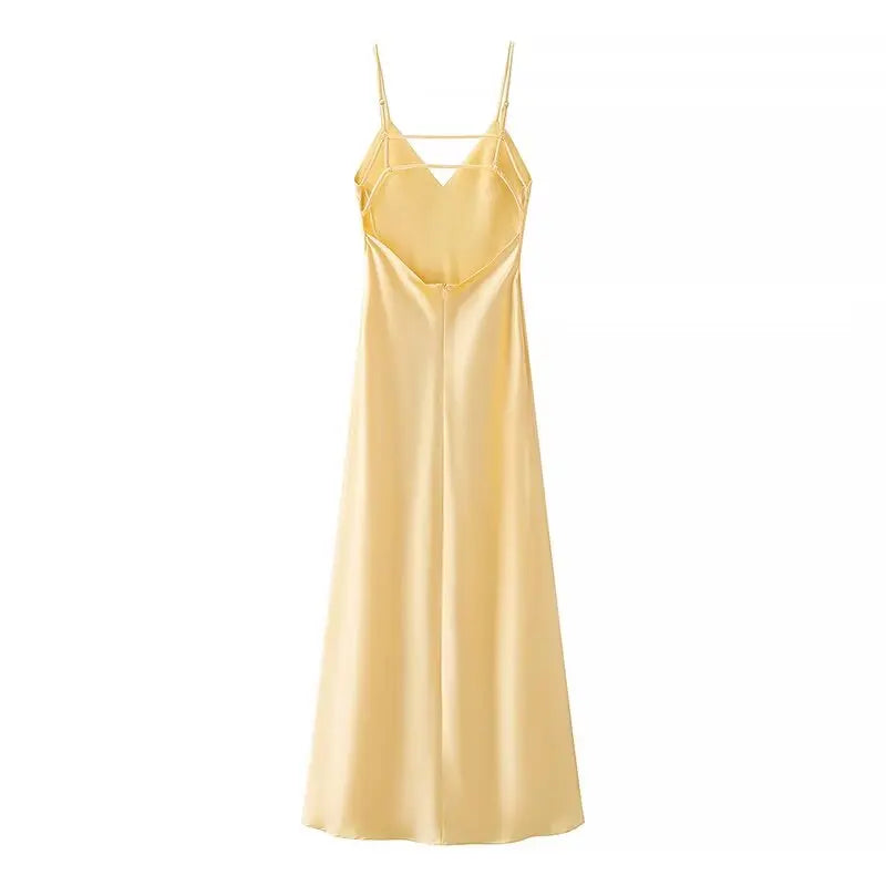 Sling Long Dress With V Neck Backless Elegant Sleeveless
