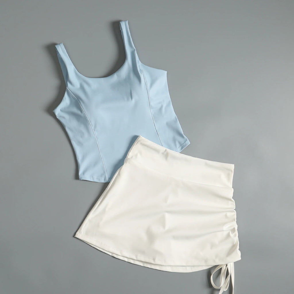 Activewear Set For Women With Chest Pad Vest And Skirt