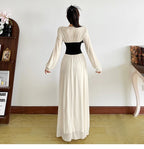 Chic Color Block Dress With Cinched Waist And V Neck