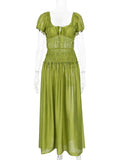 Vibrant Lace Up Back A Line Dress With Short Sleeves