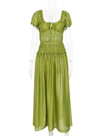 Vibrant Lace Up Back A Line Dress With Short Sleeves
