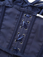 Royal Blue Lace Trim Corset Top With Steel Boning And Bow Shaped Double Shoulder Straps
