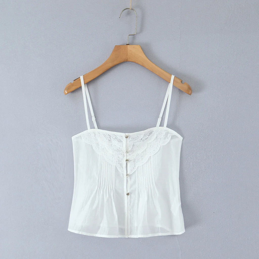 Lace Strap Boho Camisole Top Sheer Cotton Rayon Sleeveless