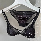 French Style Satin Lace Lingerie Set With Triangle Cups Wireless Soft Fabric Daily Wear