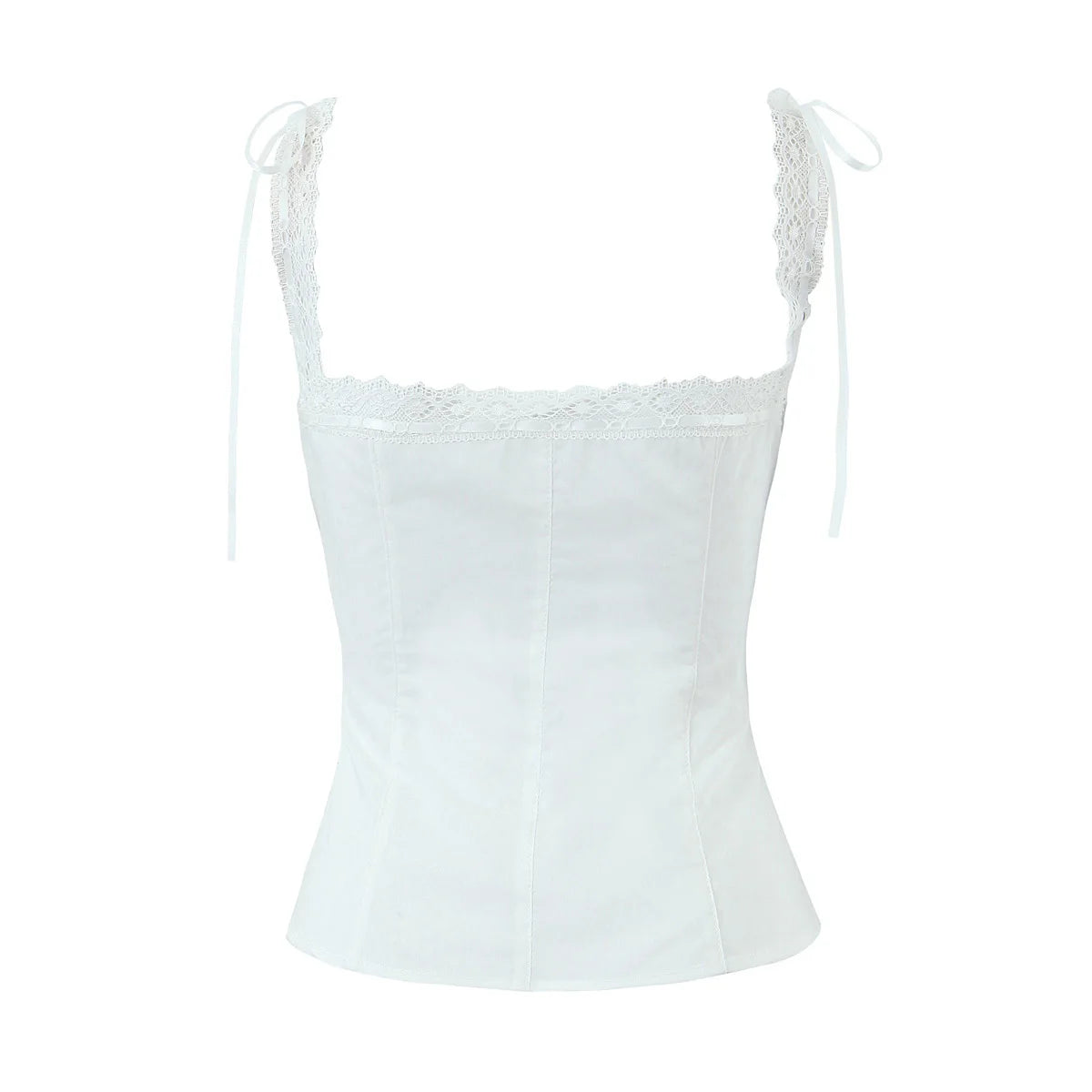 White Lace Trim Crop Top With Ribbon Bow Collar