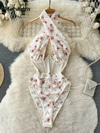 Floral Halter With Mesh Bodysuit