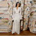 Delicate Lace V-Neck Peplum Top With Flare Sleeves And High Waist Mermaid Hem Elegant Evening Set