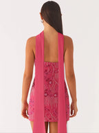 Embroidered Sequin Dress With Wrap Silhouette High Waist Sleeveless