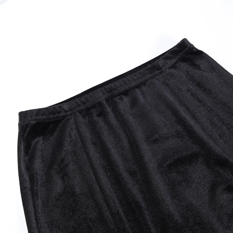 Punk High Waist Skirt With Bow Side Split Knee Length