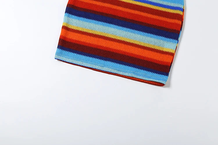 Stripe Patchwork Bodycon Mini Dress Halter Backless Off Shoulder