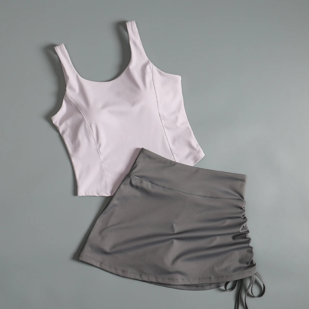 Activewear Set For Women With Chest Pad Vest And Skirt