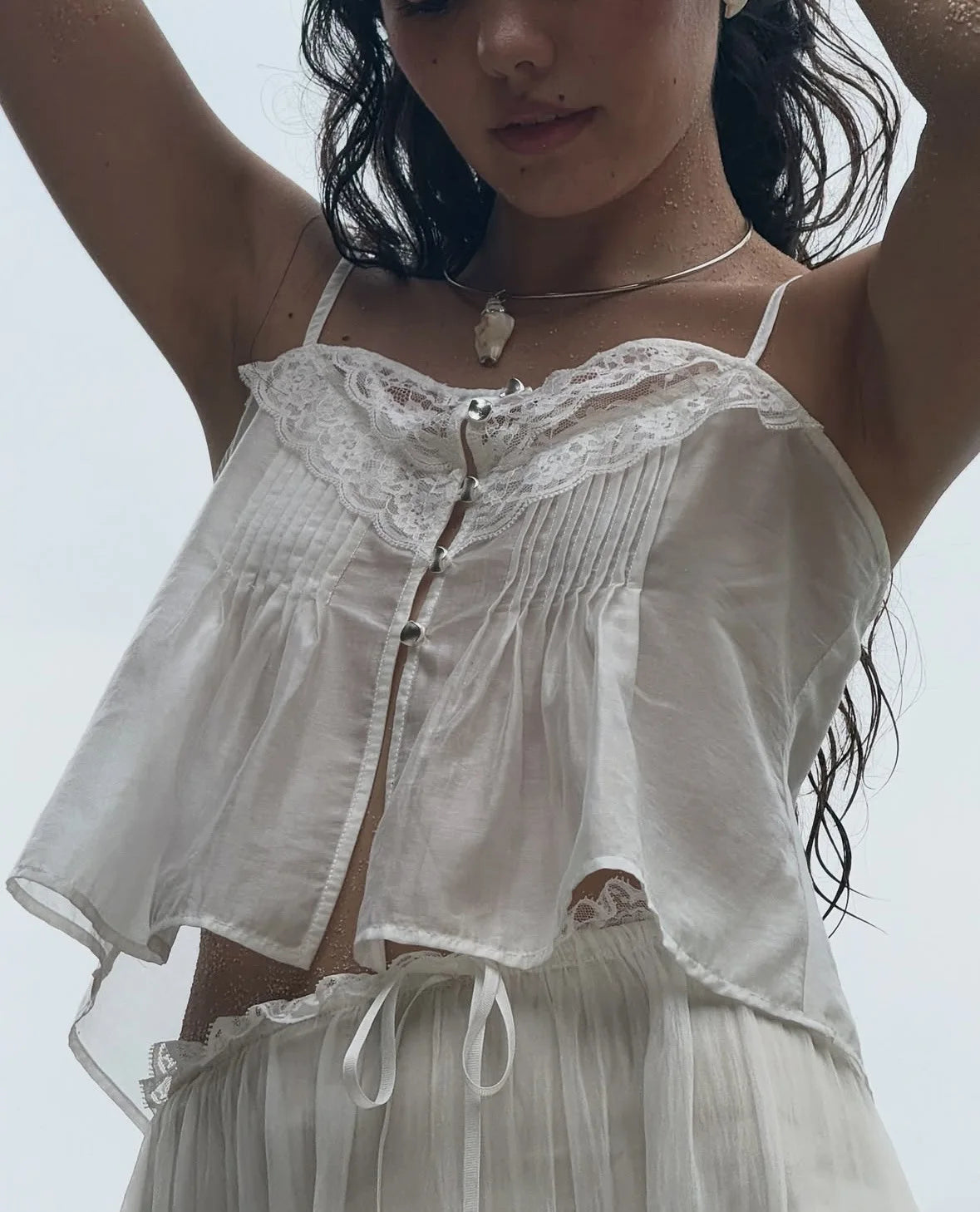 Lace Strap Boho Camisole Top Sheer Cotton Rayon Sleeveless