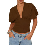 Womens Y2K Ruched Off The Shoulder Wrap Top With Cinched Waist Tie Back Halter