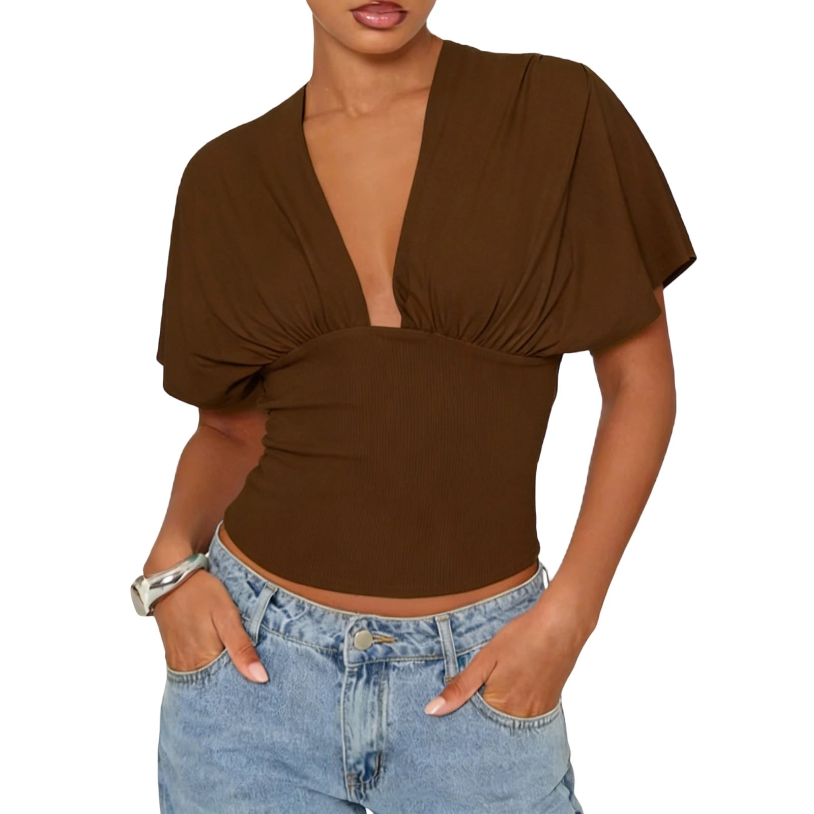 Womens Y2K Ruched Off The Shoulder Wrap Top With Cinched Waist Tie Back Halter