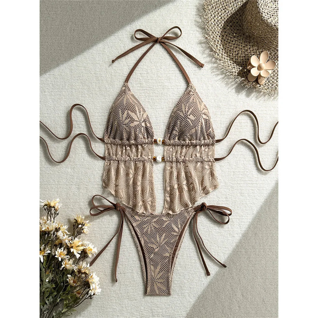 Hollow Out Tankini Halter Bikini Padded Two-pieces Bikini set