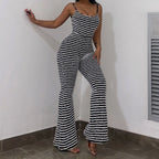 Backless Striped Jumpsuit With High Waist Flare Legs