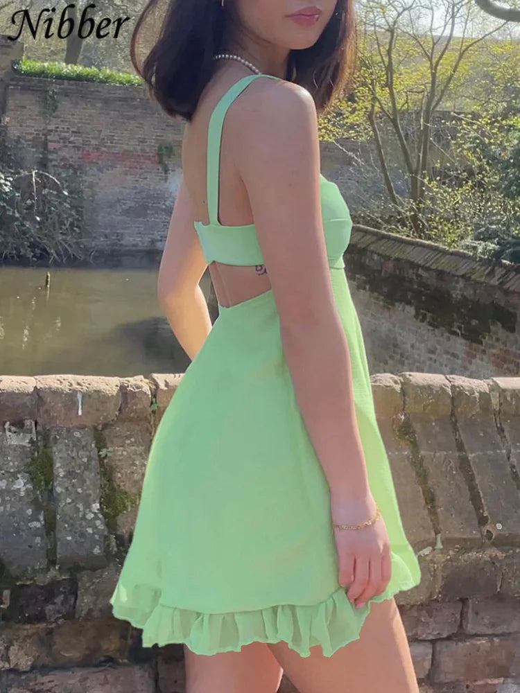 Cutout Backless Slim Sling Dress With Ruffle