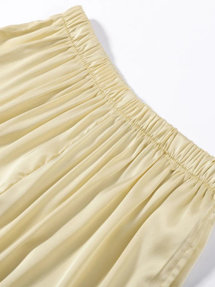 Women's Trousers 2 Pcs Suits Pleated Spaghetti Strap Cropped Tube Tops Elastic Waist Lace Up Pants