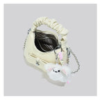 Cloudy Glamour Plush Pendant Shoulder Bag in Glossy Ruched Leather