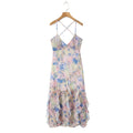 Gradient Floral Ruffles Chiffon Dress With V Neck Backless