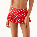 Dot Print Mini Skort With Ruffle Hem Low Rise