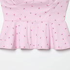 Pink Printed Pleated Backless Zipper Tops Vintage Straps Square Collar Camis Top