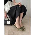 Satin Butterfly Polka Dot Pointed Toe Mules For Women Low Heel Pumps