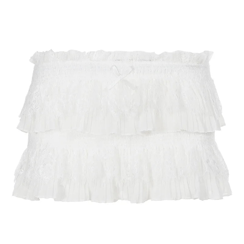 Lace Trim Knot High Waist Pleated Mini Skirt With Color Blocking Details For Seductive Style