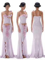 One Shoulder Floral Hollow Out Purple Maxi Dress