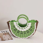 Handmade Watermelon Tangerine Straw Crossbody Bag For Women Boho Fruit Themed Shoulder Tote