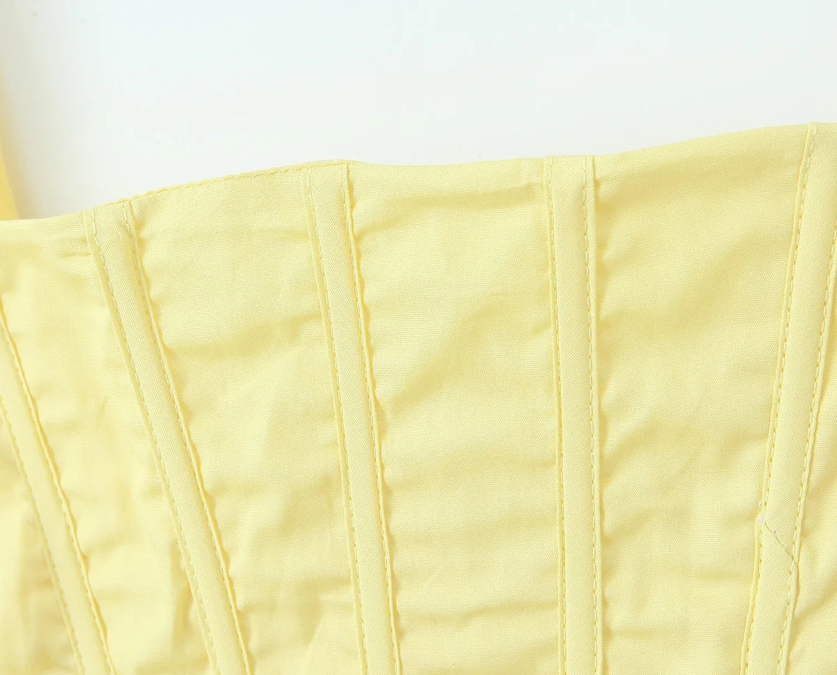 Sunny Chic Yellow Crop Cami Top With Back Zipper Slim Fit