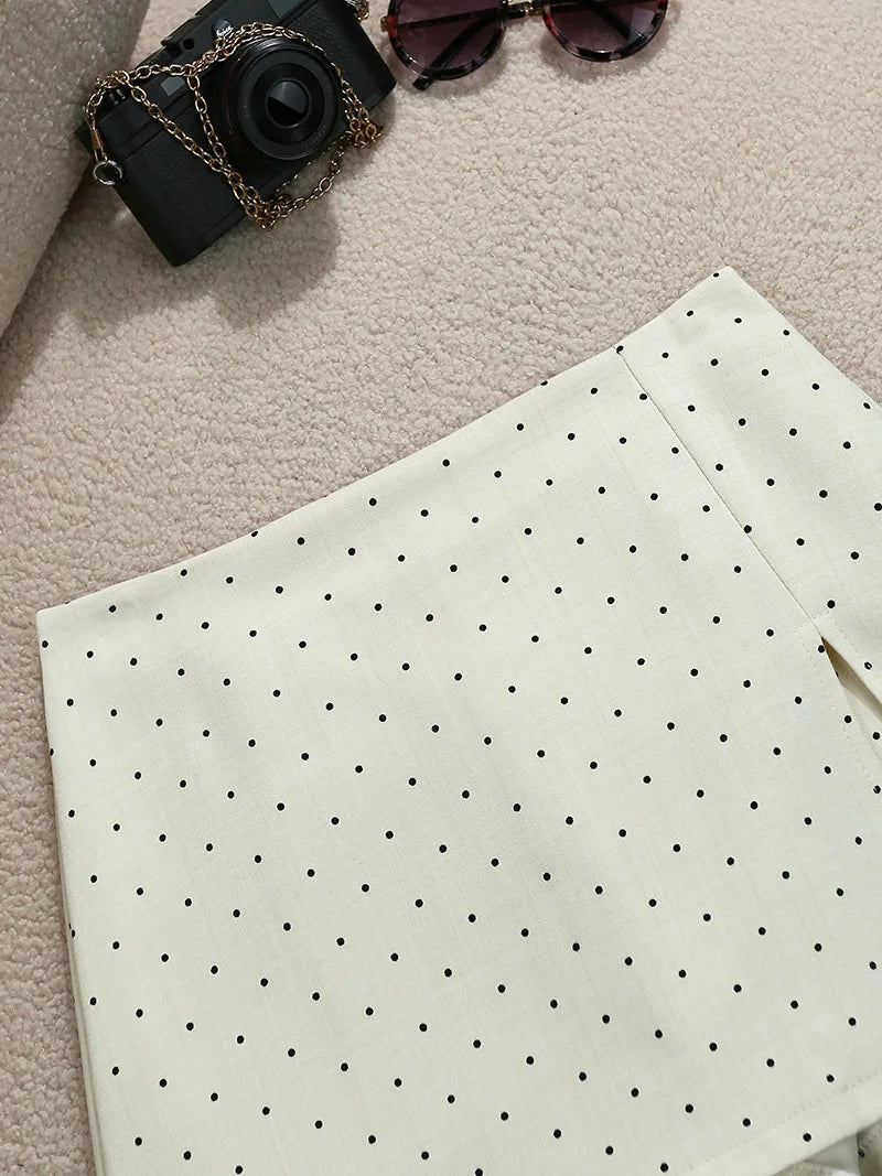 Mini Dots Pattern High Waist Skirt With Double Slits