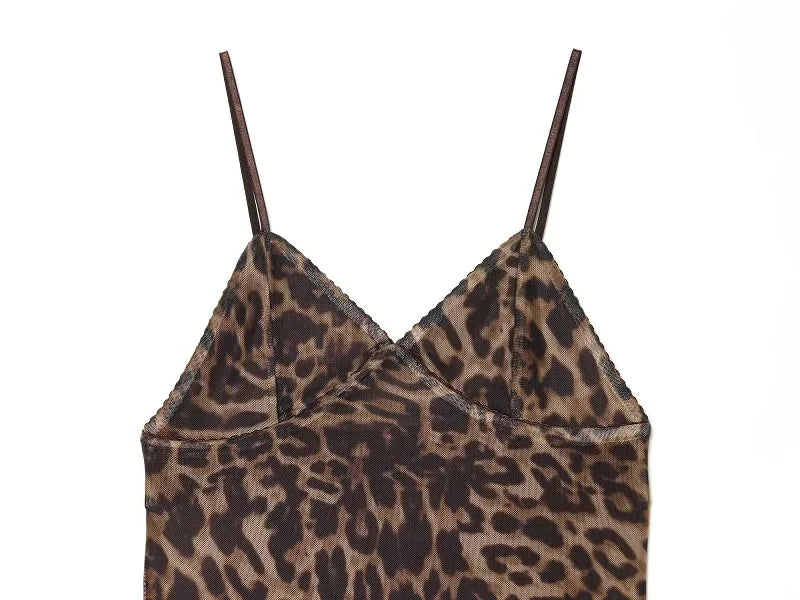 Vintage Leopard Print Mesh Long Skirt With Empire Waist Flowy Tulle
