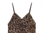 Vintage Leopard Print Mesh Long Skirt With Empire Waist Flowy Tulle
