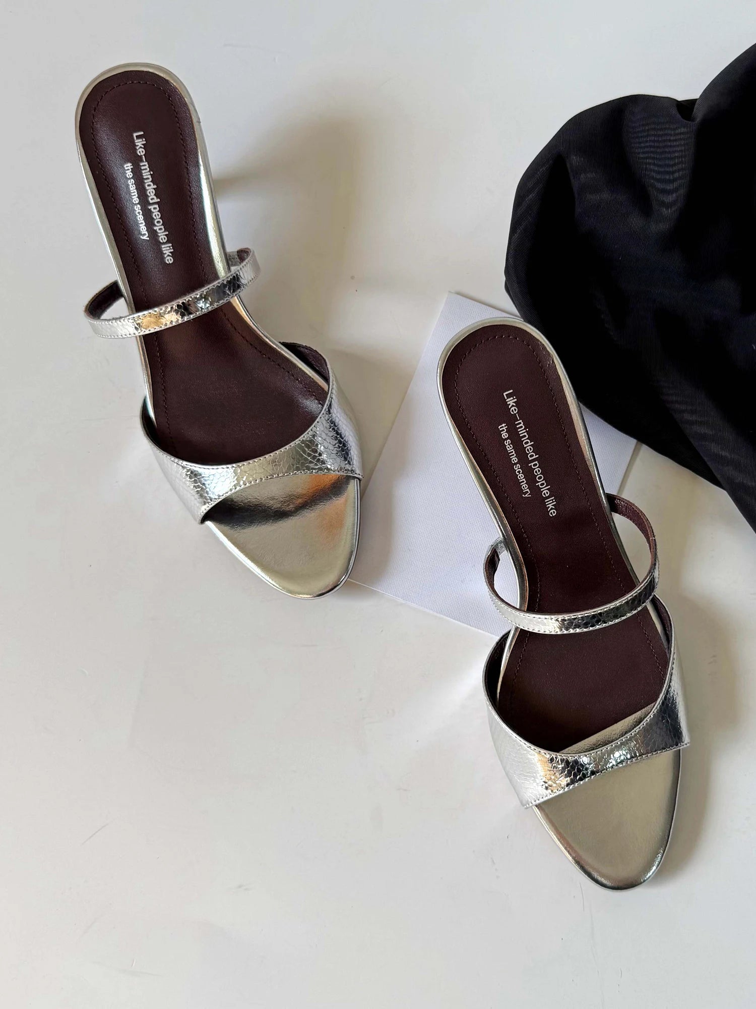 Genuine Leather Slip On Peep Toe Mules