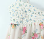 Contrast Color Floral Print Sling Mini V neck Spliced Chest Push Up Back Backless Short Dress